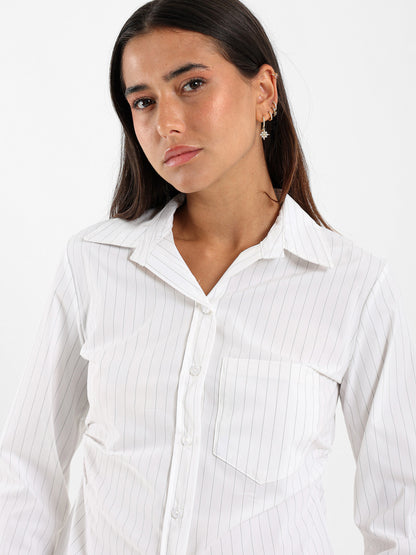Striped Shirt with Gathered Side