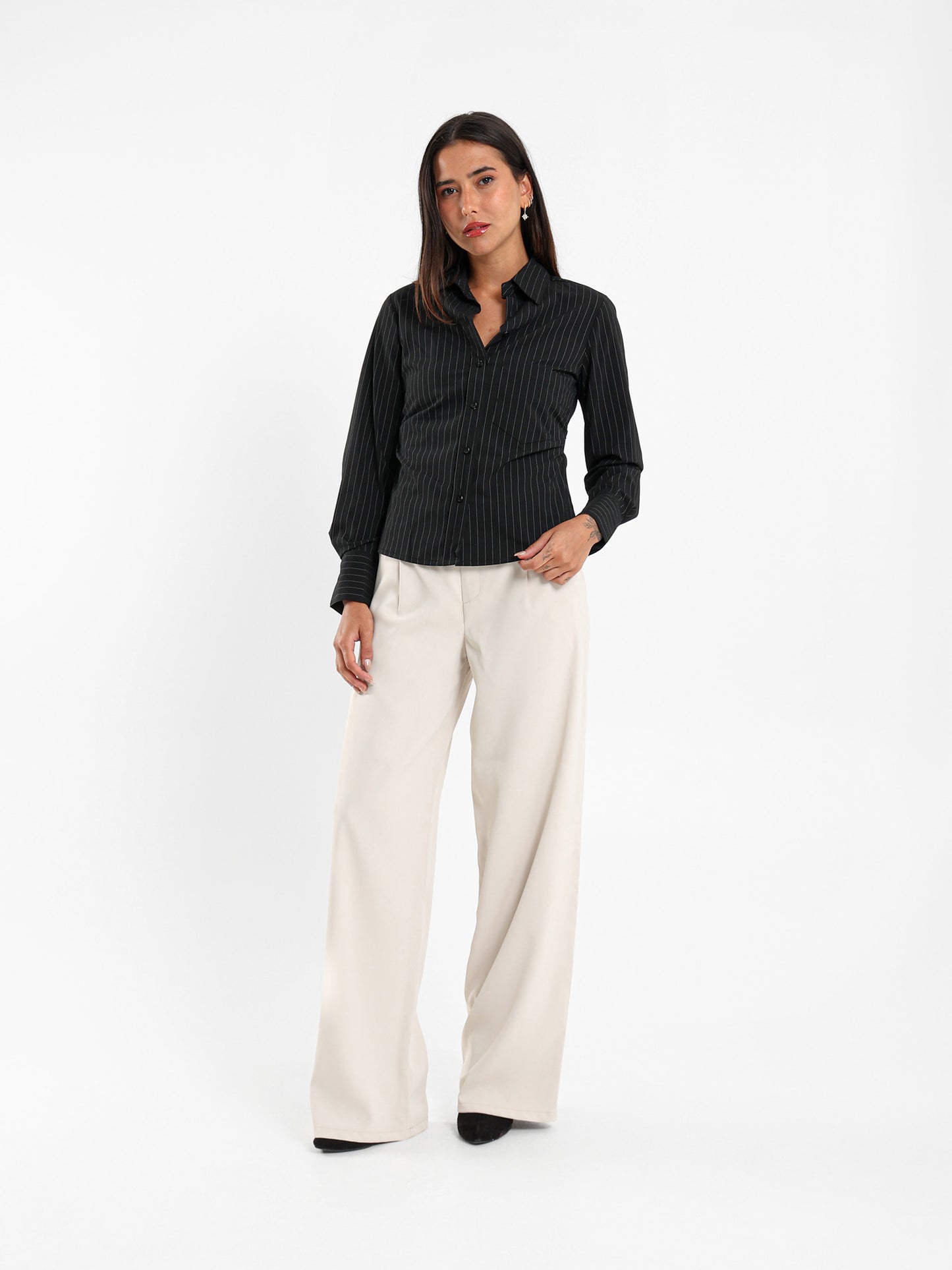 Striped Shirt with Gathered Side