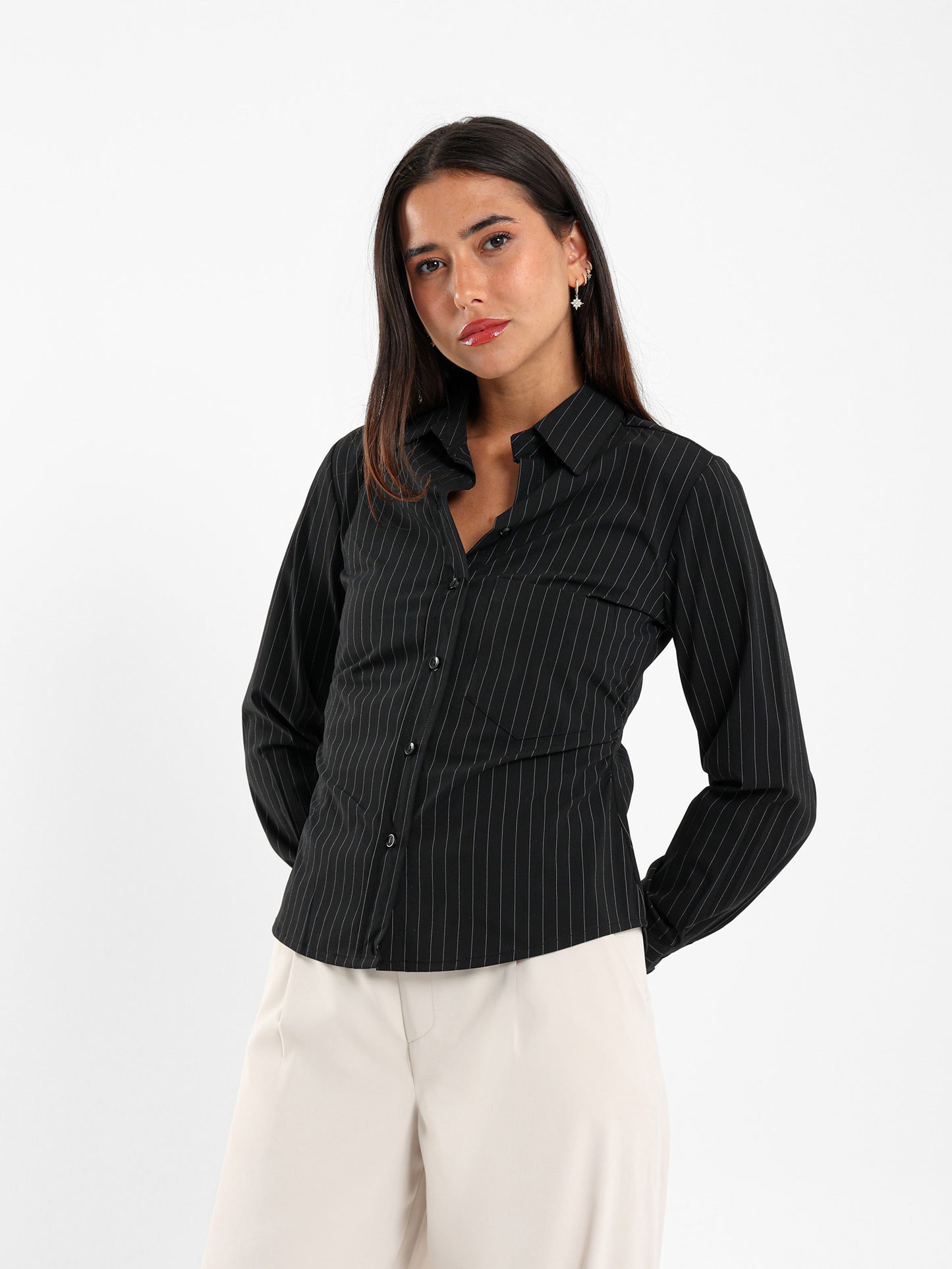 Striped Shirt with Gathered Side