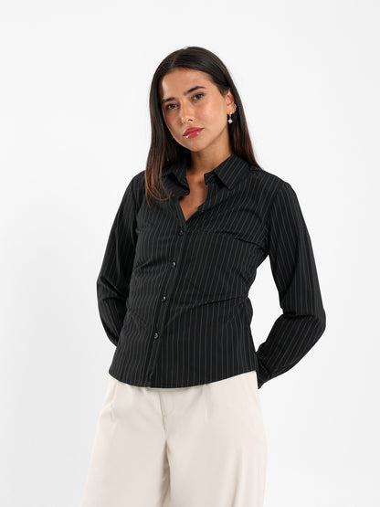 Striped Shirt with Gathered Side
