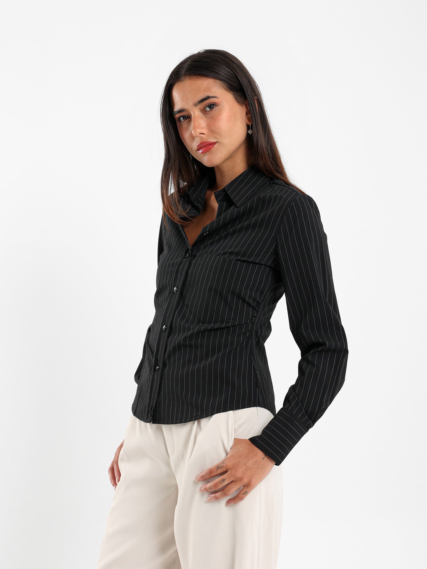Striped Shirt with Gathered Side
