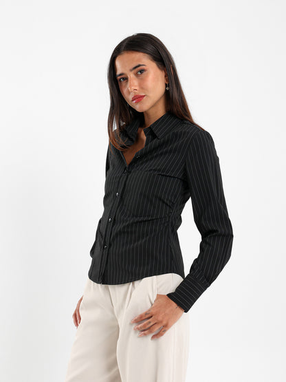 Striped Shirt with Gathered Side