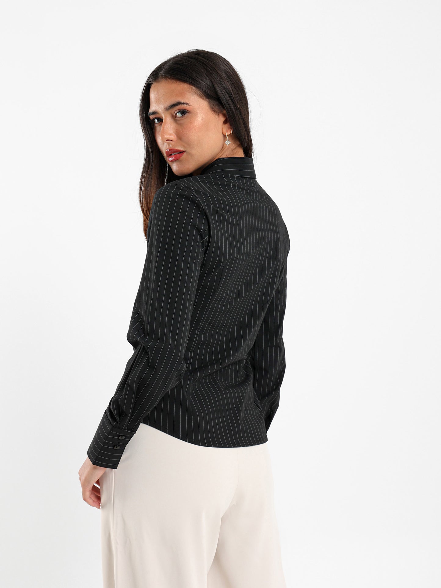 Striped Shirt with Gathered Side