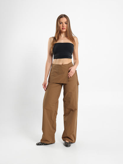 Wide Leg Pants With Overlapping Skirt Detail
