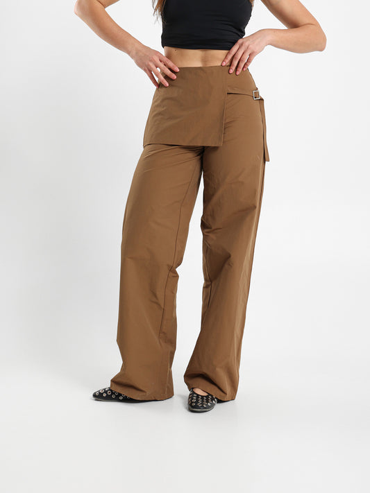 Wide Leg Pants With Overlapping Skirt Detail