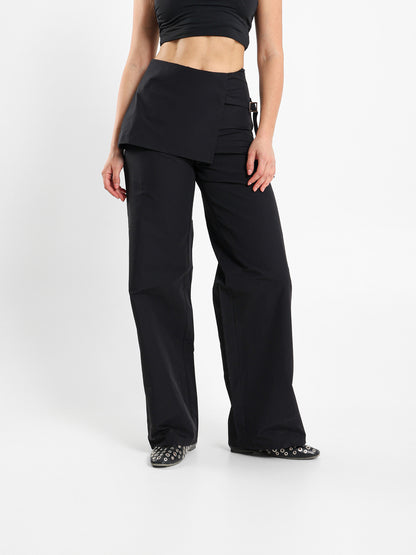 Wide Leg Pants With Overlapping Skirt Detail