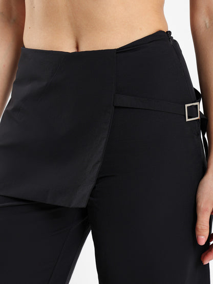 Wide Leg Pants With Overlapping Skirt Detail