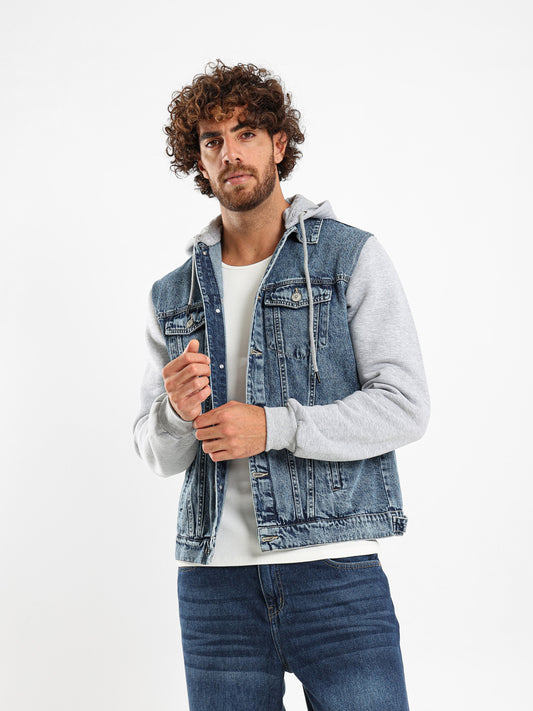 Melton Sleeve Plush Denim Jacket