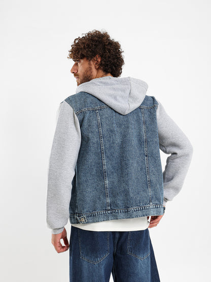 Melton Sleeve Plush Denim Jacket