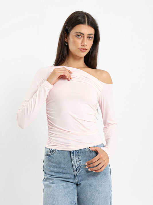 One Shoulder Ruched Long Sleeve Top