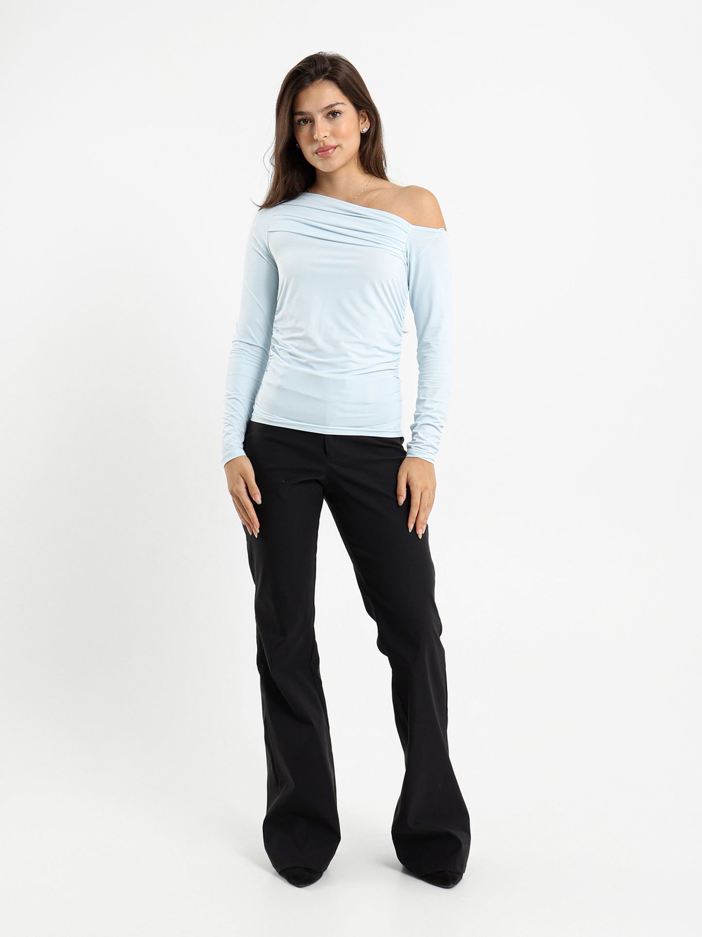 One Shoulder Ruched Long Sleeve Top