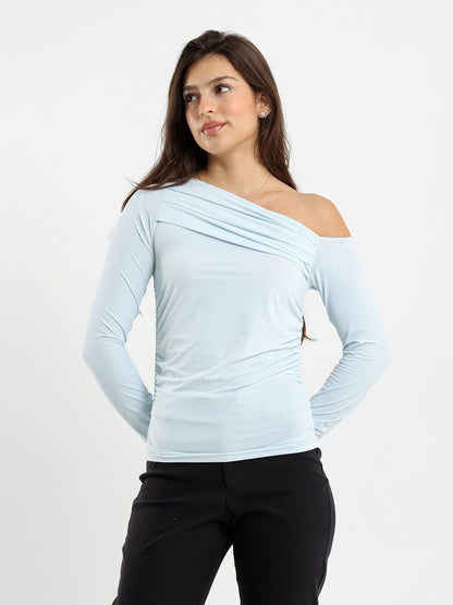 One Shoulder Ruched Long Sleeve Top