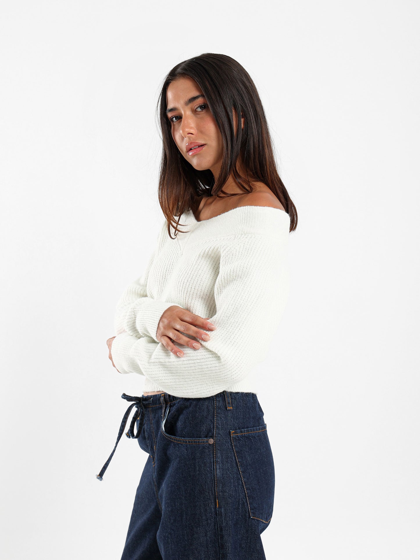 Cropped Bardot Pullover