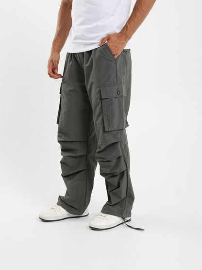 Grid Parachute Pants with Gathered Hem