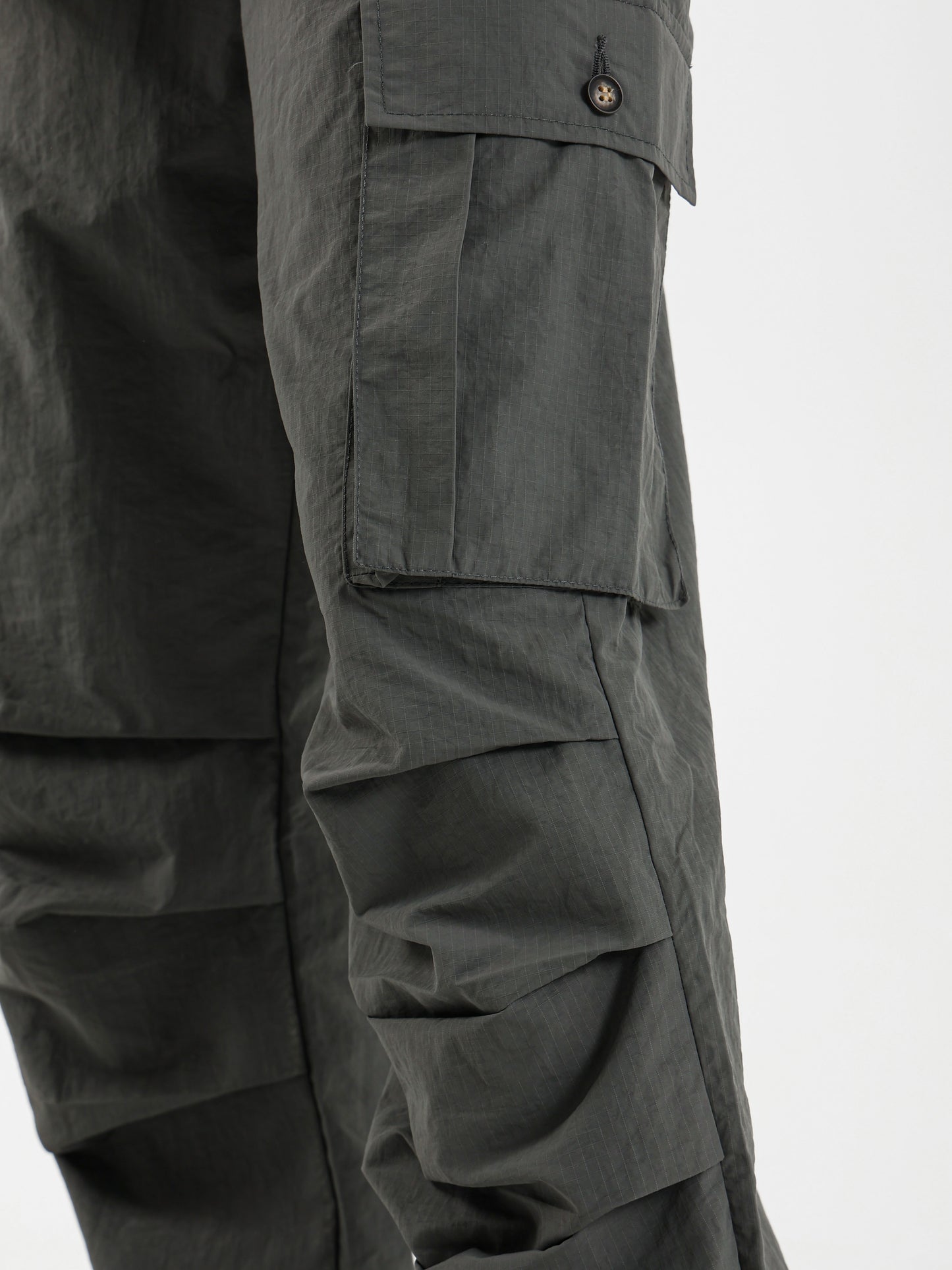 Grid Parachute Pants with Gathered Hem