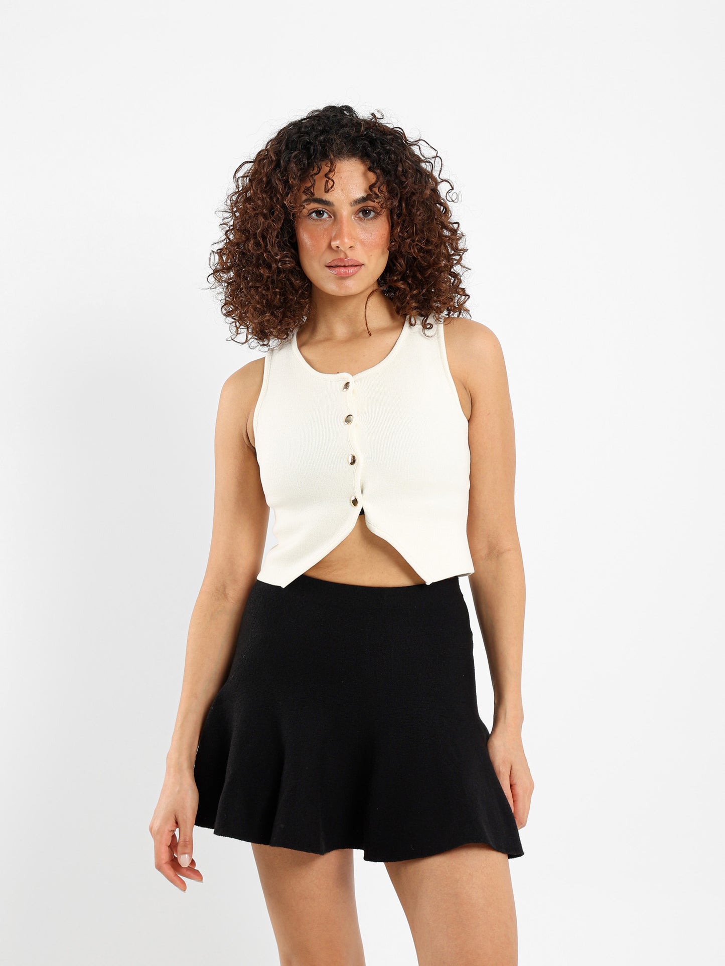 Sleeveless Button-Up Top with Front Slit