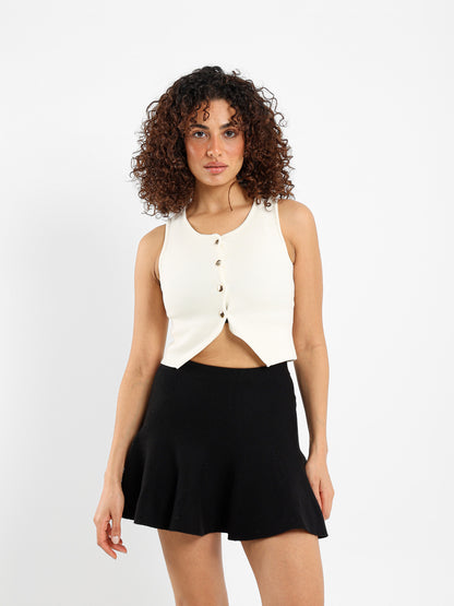 Sleeveless Button-Up Top with Front Slit