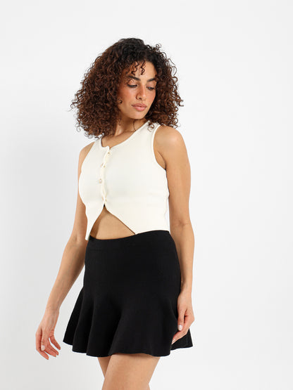 Sleeveless Button-Up Top with Front Slit