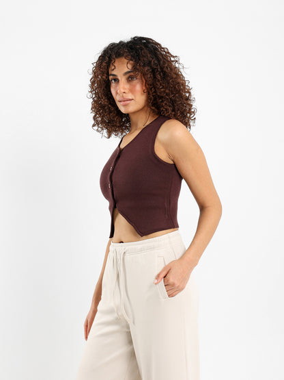 Sleeveless Button-Up Top with Front Slit