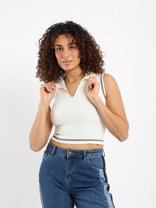 Cropped Sleeveless Polo