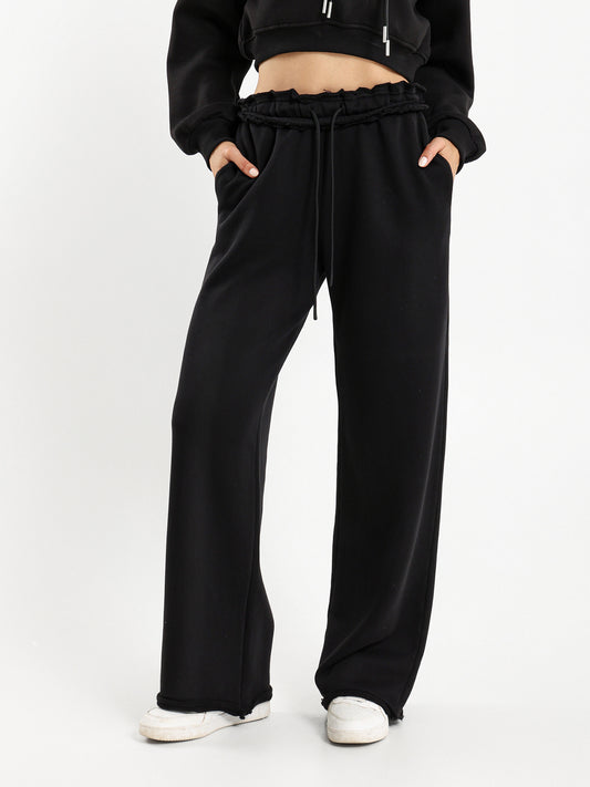 Unfinished Hem Wide Leg Sweatpants