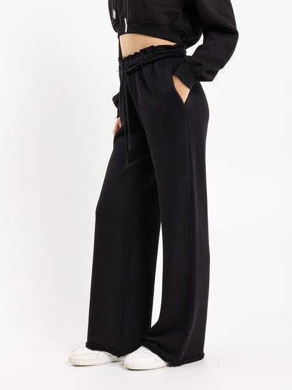 Unfinished Hem Wide Leg Sweatpants