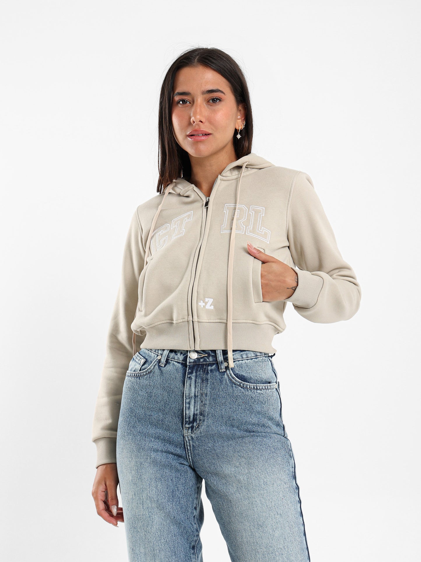 Ctrl Z Embroidered Cropped Hoodie