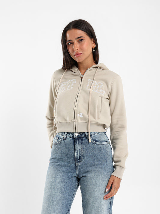 Ctrl Z Embroidered Cropped Hoodie