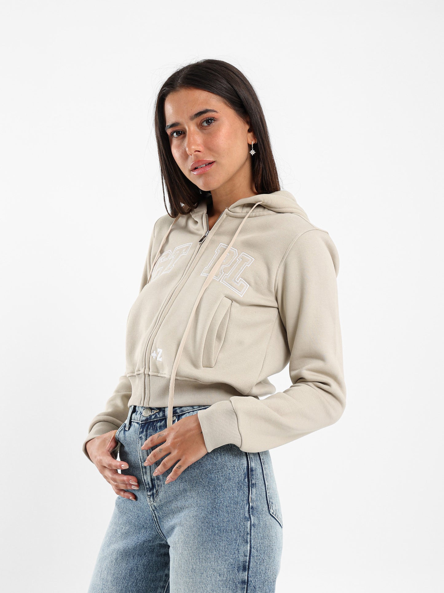 Ctrl Z Embroidered Cropped Hoodie