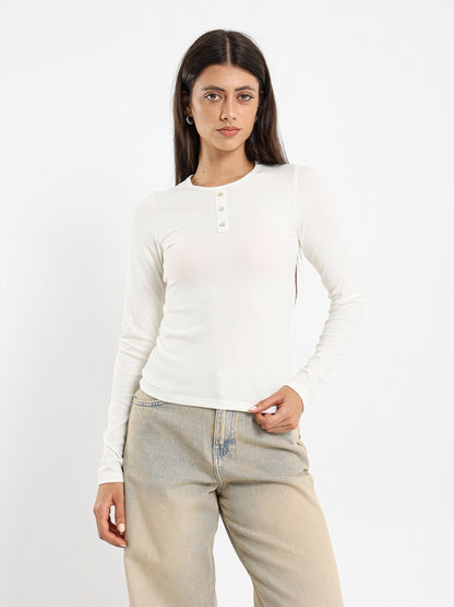 Quarter Placket Long Sleeve T-Shirt