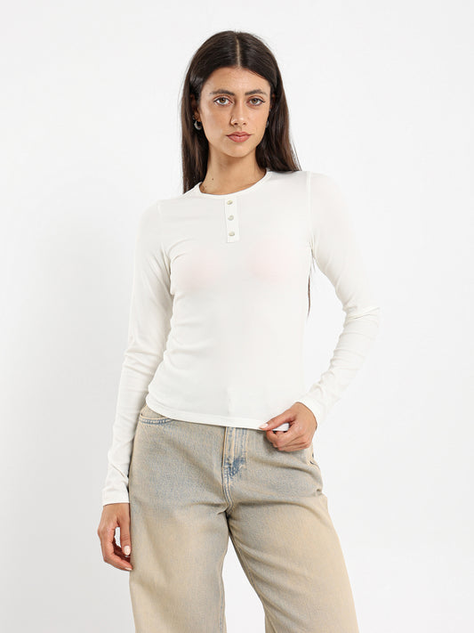 Quarter Placket Long Sleeve T-Shirt