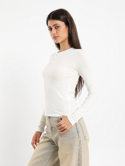 Quarter Placket Long Sleeve T-Shirt