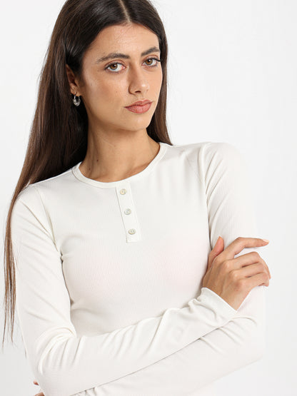Quarter Placket Long Sleeve T-Shirt