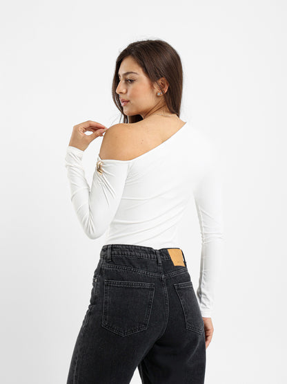 Off Shoulder Bodysuit With Gold Trim