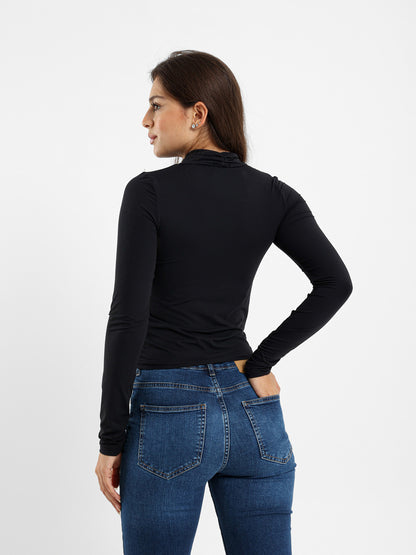 Criss Cross Neck Fitted Long Sleeve Top