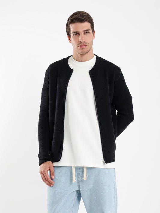 Zip Up Tricot Knit Cardigan