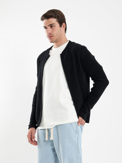 Zip Up Tricot Knit Cardigan