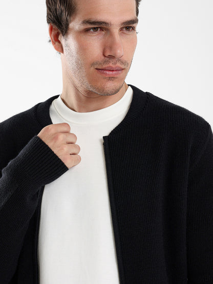 Zip Up Tricot Knit Cardigan