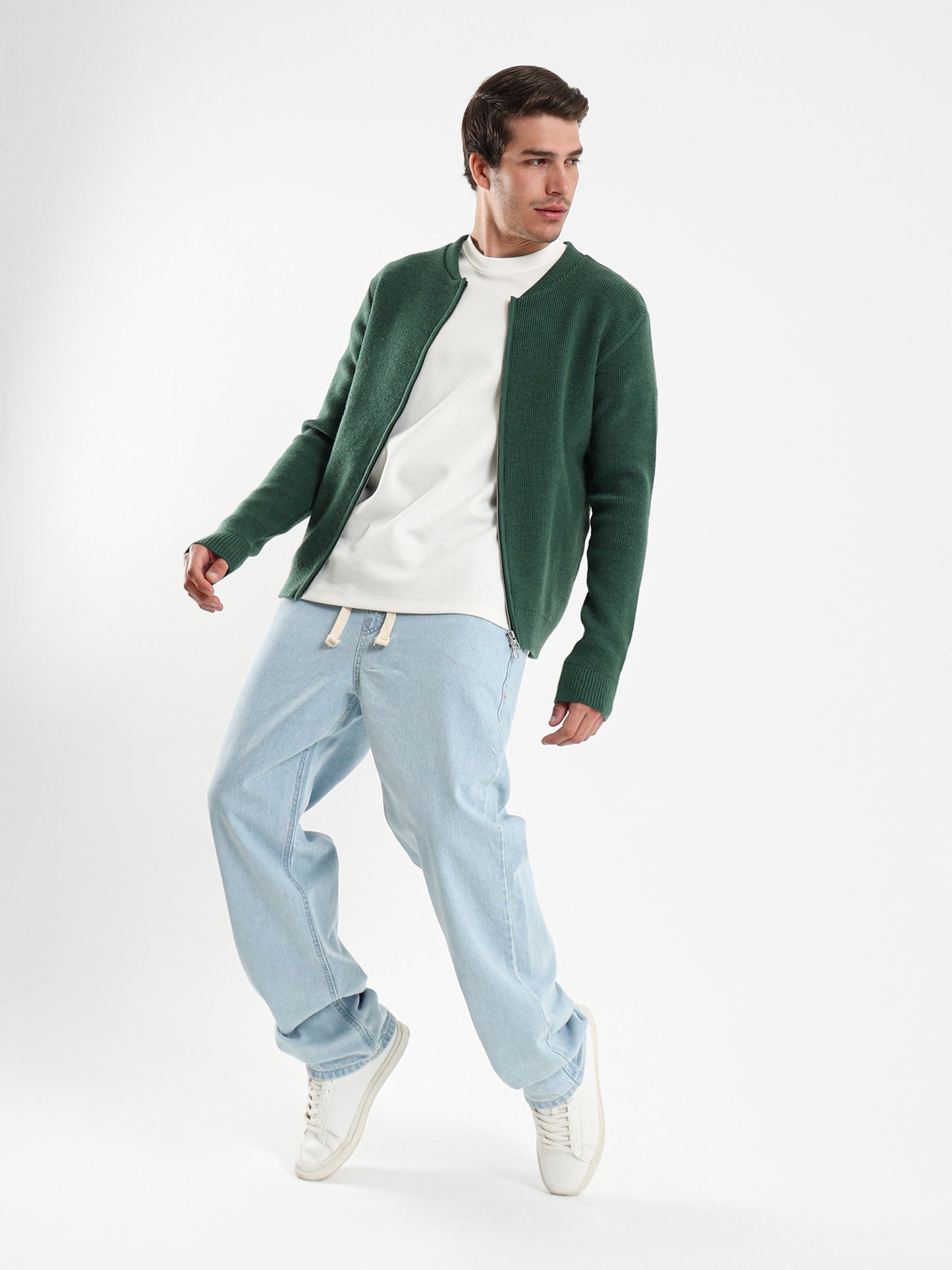 Zip Up Tricot Knit Cardigan