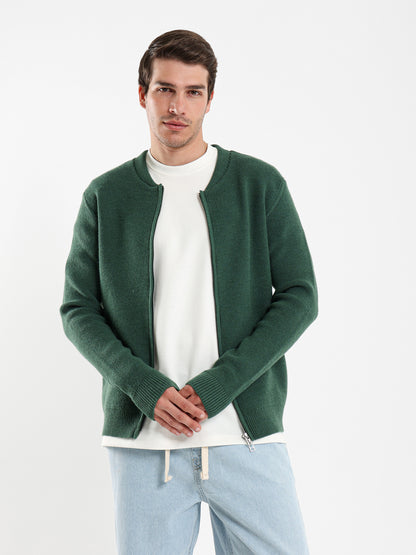 Zip Up Tricot Knit Cardigan