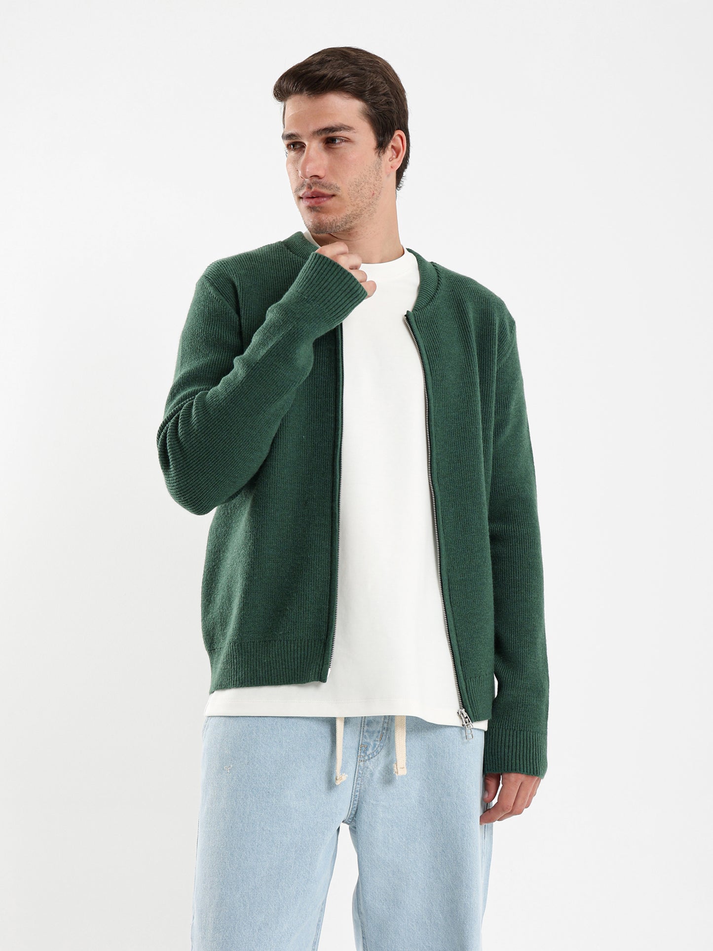 Zip Up Tricot Knit Cardigan