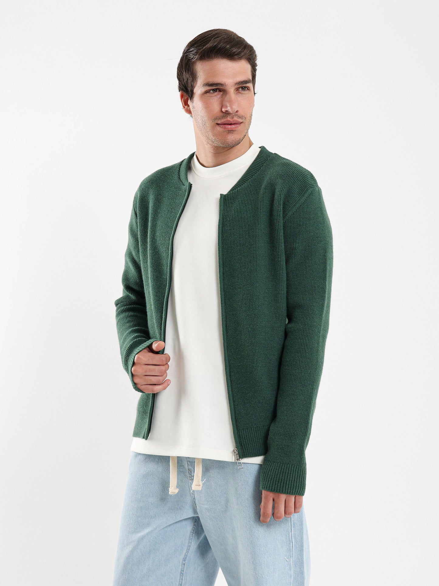 Zip Up Tricot Knit Cardigan