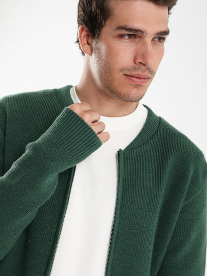 Zip Up Tricot Knit Cardigan