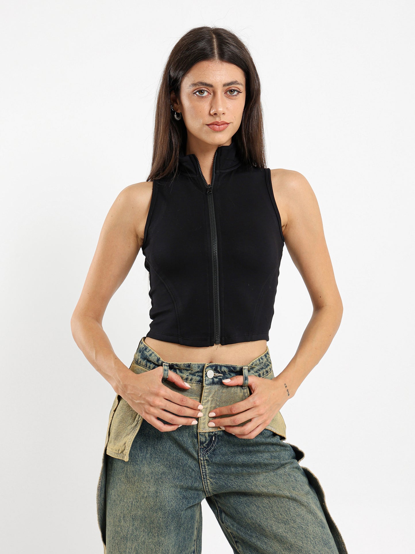 Sleeveless Sporty Zip Up Top