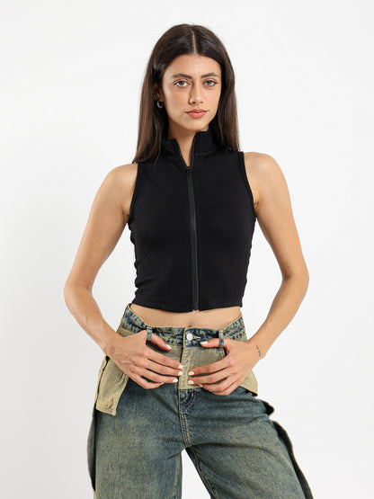Sleeveless Sporty Zip Up Top