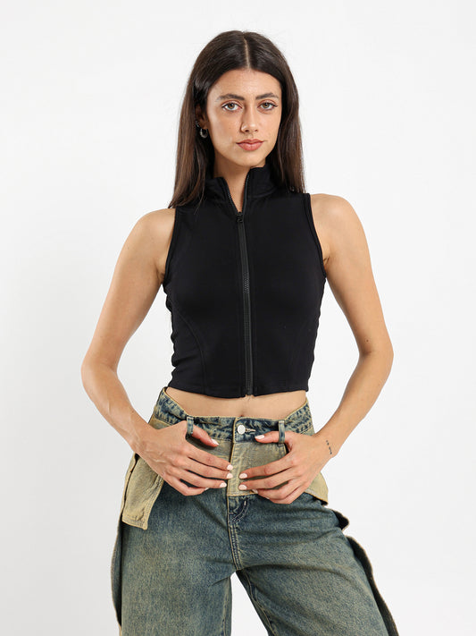 Sleeveless Sporty Zip Up Top
