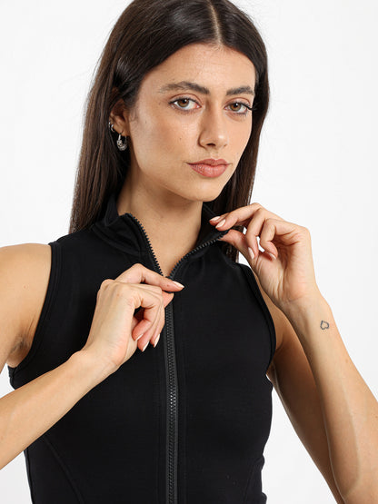 Sleeveless Sporty Zip Up Top