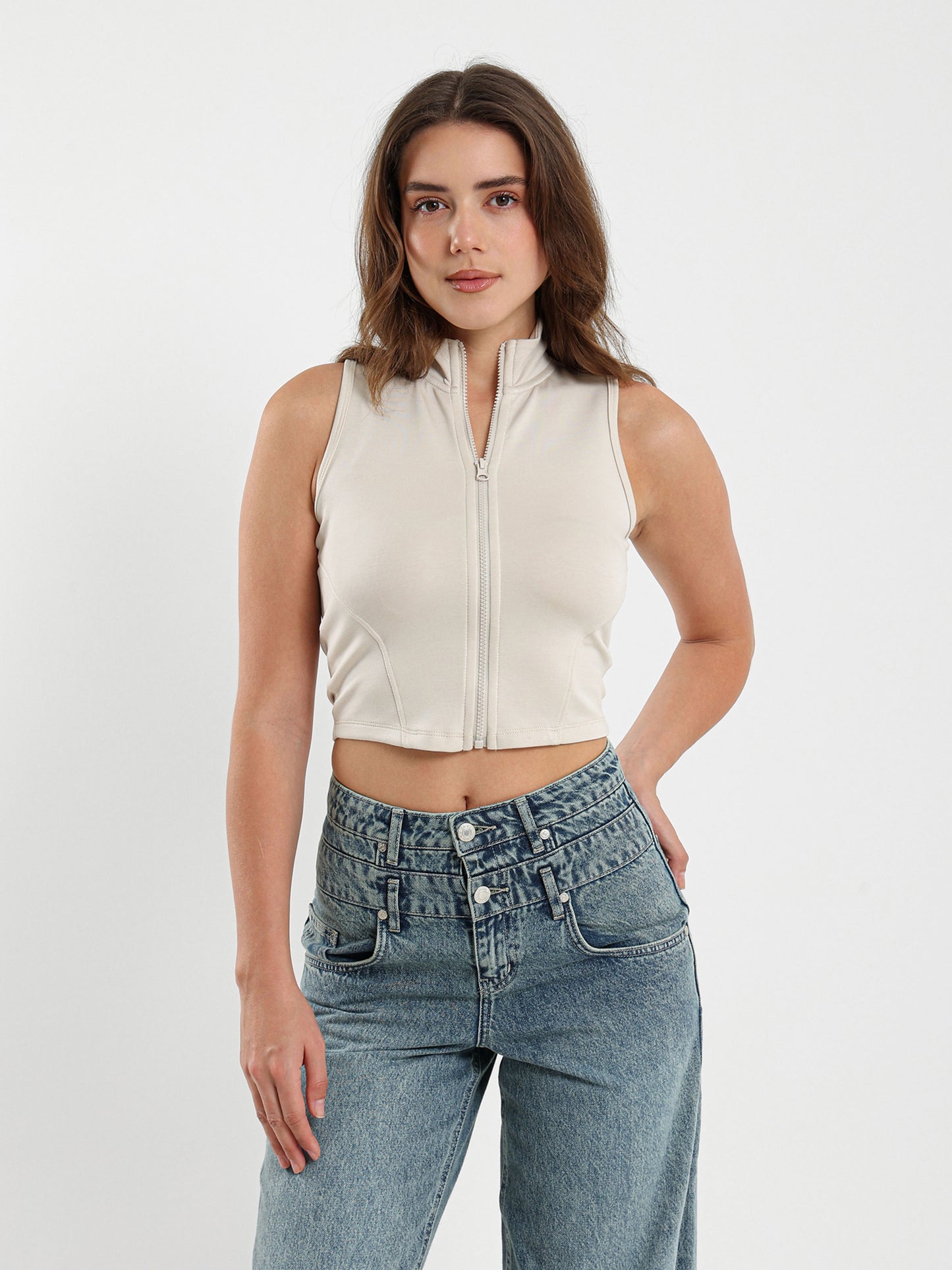 Sleeveless Sporty Zip Up Top