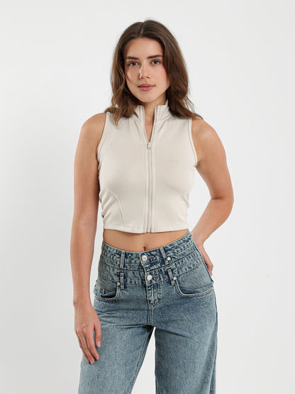 Sleeveless Sporty Zip Up Top
