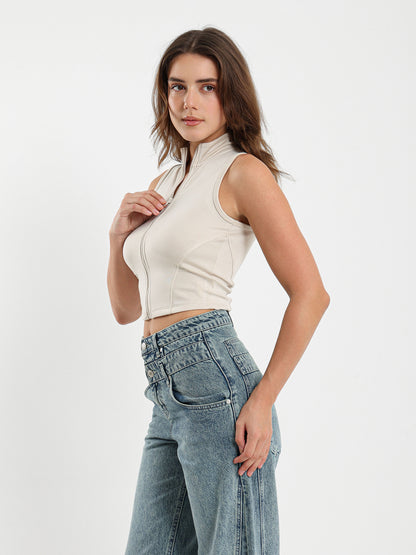 Sleeveless Sporty Zip Up Top